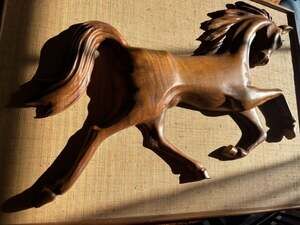 Vintage Hand Carved Monkey Pod Wood Rearing Horse Framed Wall Art